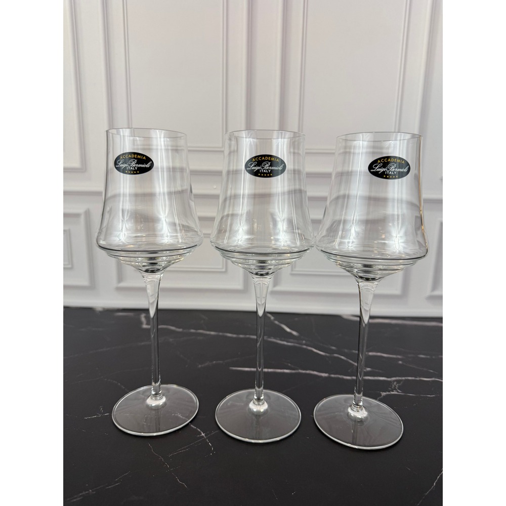 VTG NEW Set of 3 Luigi Bormioli Accademia Wine Glasses Made in Italy 8" Tall